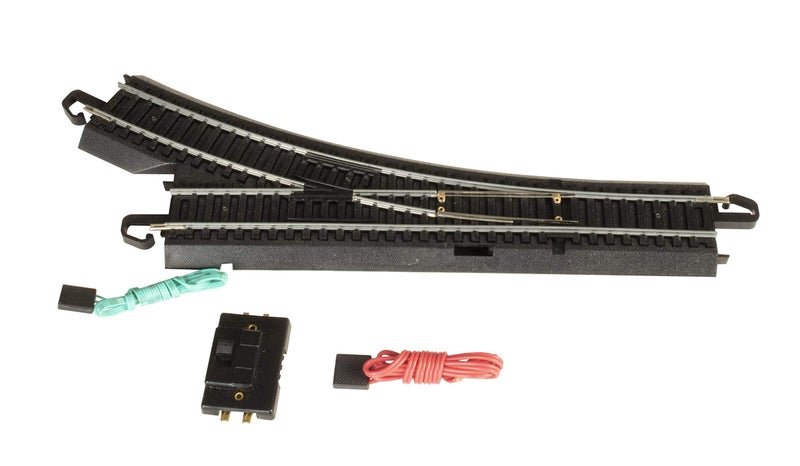 Bachmann Trains - Snap-Fit E-Z TRACK REMOTE TURNOUT - RIGHT (1/card) - STEEL ALLOY Rail With Black Roadbed - HO Scale - Image 1